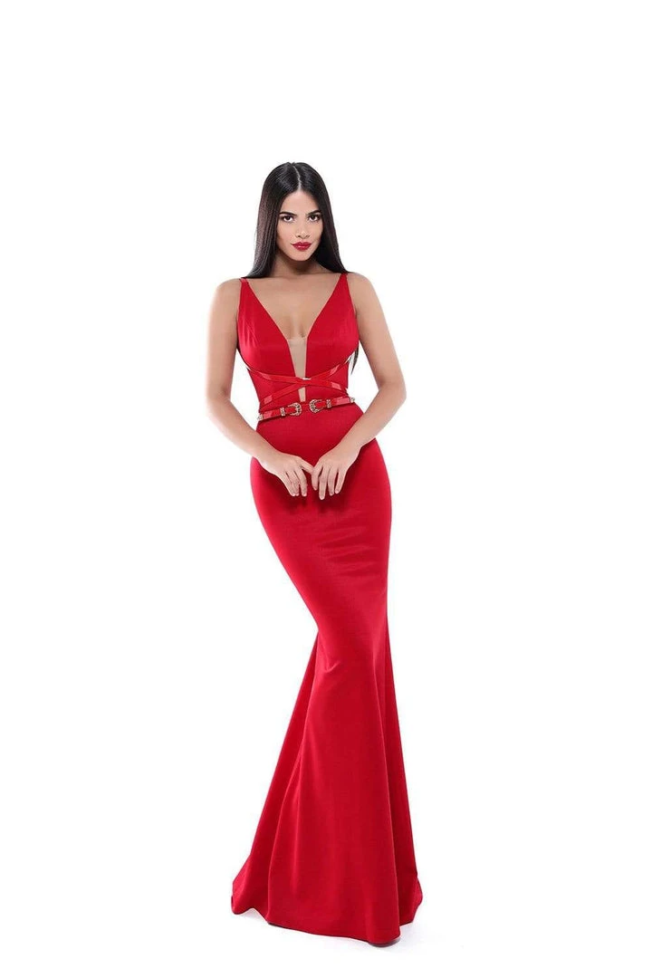 Formal Gowns Tarik Ediz - 50484 Crisscross-Belt Ornate Plunging Mermaid Gown 9 Formal Gowns Tarik Ediz - 50484 Crisscross-Belt Ornate Plunging Mermaid Gown
