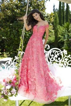 Formal Gowns Tarik Ediz - 50500 Floral Lace Appliqued A-Line Prom Gown