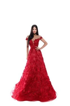 Formal Gowns Tarik Ediz - 50500 Floral Lace Appliqued A-Line Prom Gown