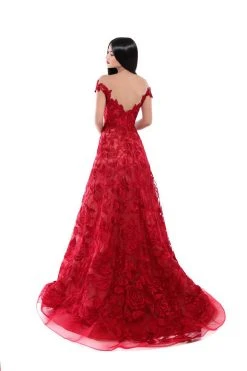 Formal Gowns Tarik Ediz - 50500 Floral Lace Appliqued A-Line Prom Gown