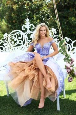 Formal Gowns Tarik Ediz - 50500 Floral Lace Appliqued A-Line Prom Gown