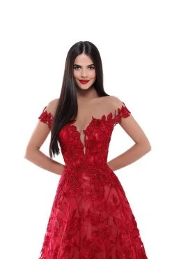 Formal Gowns Tarik Ediz - 50500 Floral Lace Appliqued A-Line Prom Gown