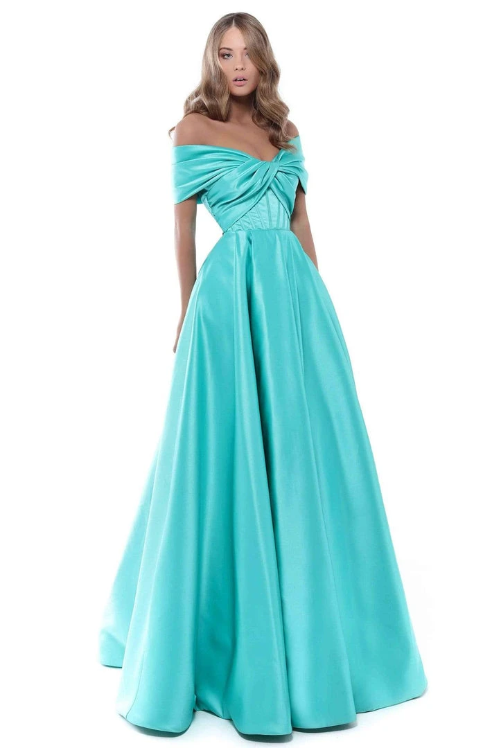 Tarik Ediz - 50508 Off Shoulder Corset Bodice Satin A-Line Gown Formal Gowns 4 Tarik Ediz - 50508 Off Shoulder Corset Bodice Satin A-Line Gown Formal Gowns