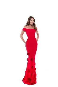 Formal Gowns Tarik Ediz - 50517 Off Shoulder Rosette Detailed Mermaid Gown