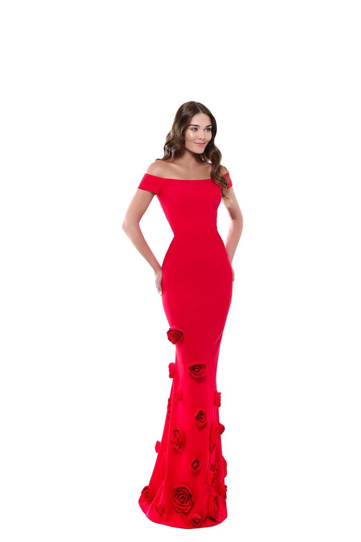 Formal Gowns Tarik Ediz - 50517 Off Shoulder Rosette Detailed Mermaid Gown 3 Formal Gowns Tarik Ediz - 50517 Off Shoulder Rosette Detailed Mermaid Gown