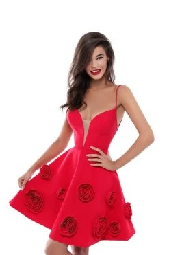 Tarik Ediz - 50520 Plunging Sweetheart Embroidered Rosette Dress