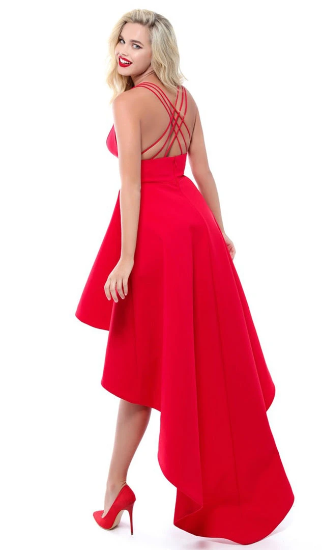Plus Size Dresses Tarik Ediz - 50523 Plunging V-Neck Strappy High Low Gown 4 Plus Size Dresses Tarik Ediz - 50523 Plunging V-Neck Strappy High Low Gown