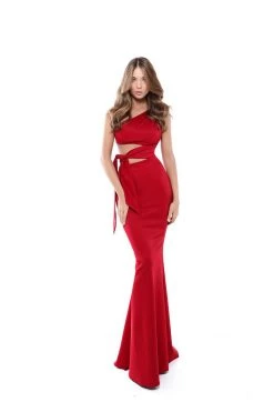 Formal Gowns Tarik Ediz - 50526 Asymmetrical Tie-Waist Cutout Mermaid Gown