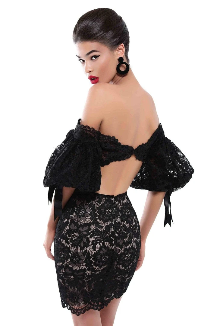 Tarik Ediz - 50533 Puffed Sleeve Off Shoulder Lace Sheath Dress Cocktail Dresses 4 Tarik Ediz - 50533 Puffed Sleeve Off Shoulder Lace Sheath Dress Cocktail Dresses