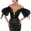 Tarik Ediz - 50533 Puffed Sleeve Off Shoulder Lace Sheath Dress Cocktail Dresses