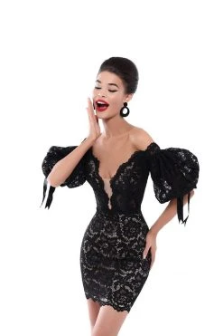 Tarik Ediz - 50533 Puffed Sleeve Off Shoulder Lace Sheath Dress Cocktail Dresses 7 Tarik Ediz - 50533 Puffed Sleeve Off Shoulder Lace Sheath Dress Cocktail Dresses