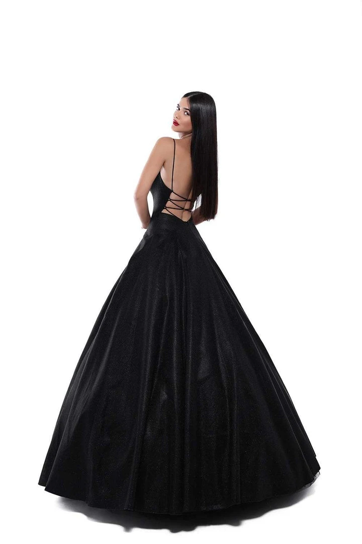 Tarik Ediz - 50539 Plunging V-Neck Lace Up Glitter Ballgown 4 Tarik Ediz - 50539 Plunging V-Neck Lace Up Glitter Ballgown