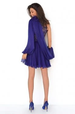 Tarik Ediz - 50607 Asymmetrical Ruched A-Line Short Dress