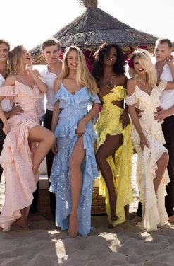 Tarik Ediz - 50622 Tiered Ruffles Dots Chiffon Cold Shoulder Dress Formal Gowns