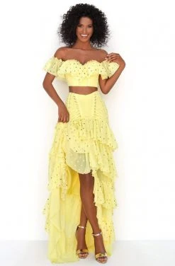 Tarik Ediz - 50623 Off-Shoulder Ruffles Dots Chiffon Two-Piece Dress