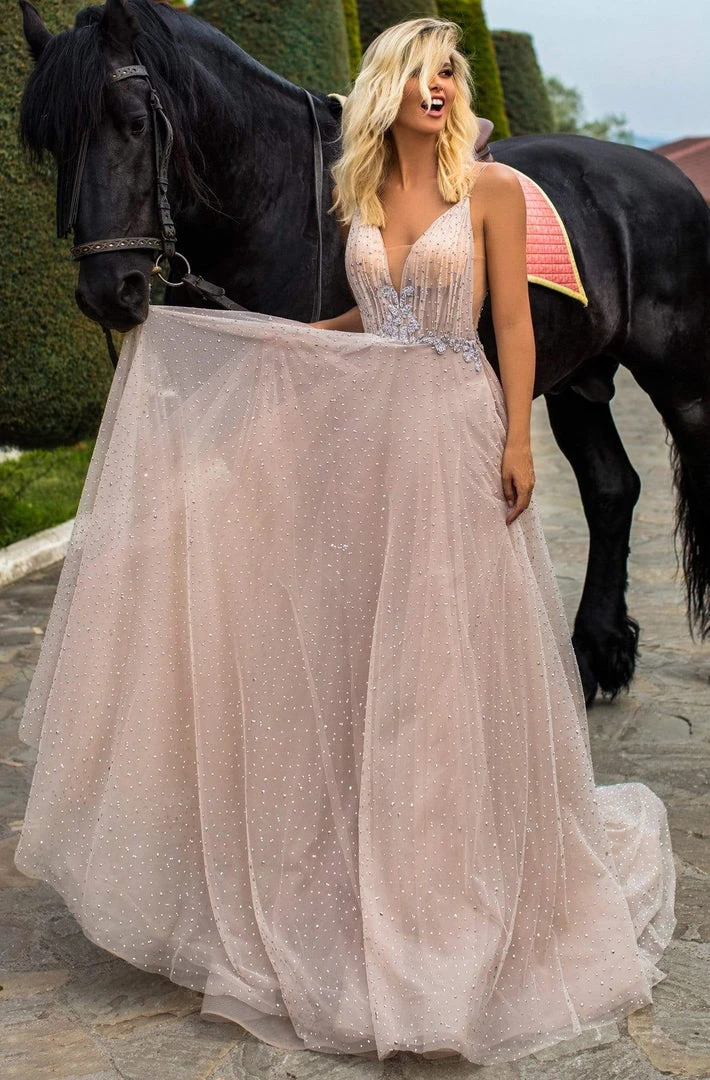 Formal Gowns Tarik Ediz - 50624 Rhinestone Dotted Tulle Plunging Gown 3 Formal Gowns Tarik Ediz - 50624 Rhinestone Dotted Tulle Plunging Gown