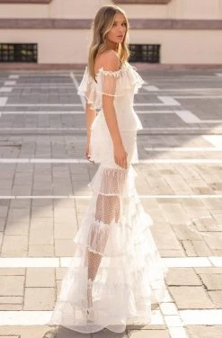 Formal Gowns Tarik Ediz - 50625 Cold Shoulders Tiered Ruffle Sheer Tulle Dress