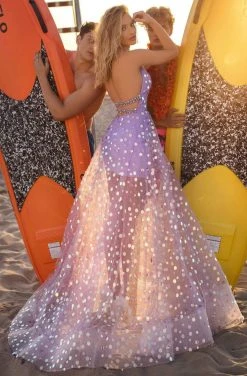 Tarik Ediz - 50627 Halter Neck Hologram Sequin Tulle Prom Dress