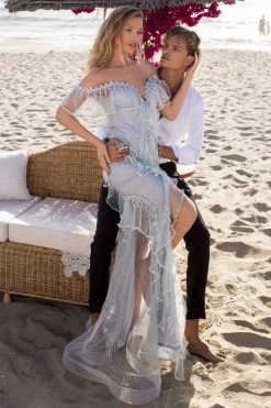 Formal Gowns Tarik Ediz - 50629 Drape Ruffle Net Tulle High Slit Prom Dress