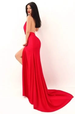 Formal Gowns Tarik Ediz - 50630 Draped Plunging Halter Backless Gown