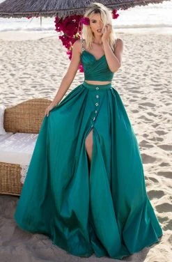 Tarik Ediz - 50633 Two-Piece Jewel Ornate High Slit Gown