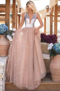 Formal Gowns Tarik Ediz - 50635 Full Sequin Sleeveless Bodice Hologram Tulle Gown