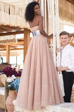 Formal Gowns Tarik Ediz - 50637 Sequin Banded Midriff Hologram Tulle Strapless Gown