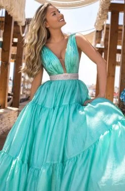 Tarik Ediz - 50642 Sleeveless Illusion Deep V Neck Ballgown Formal Gowns