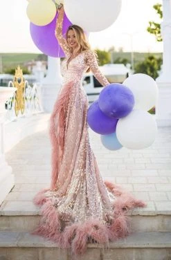 Formal Gowns Tarik Ediz - 50647 Sequined Lace Fringe A-Line Dress