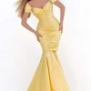 Formal Gowns Tarik Ediz - 50656 Short Sleeve Shirred Taffeta Trumpet Gown