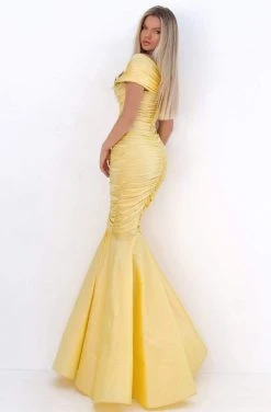 Formal Gowns Tarik Ediz - 50656 Short Sleeve Shirred Taffeta Trumpet Gown