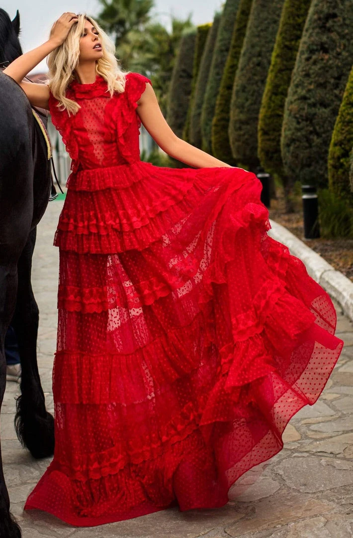 Tarik Ediz - 50658 Cap Sleeve Ruffle-Trimmed Tiered A-Line Gown 5 Tarik Ediz - 50658 Cap Sleeve Ruffle-Trimmed Tiered A-Line Gown