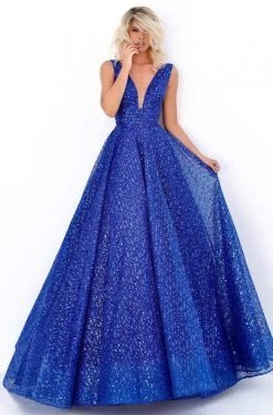 Tarik Ediz - 50660 Sequin-Texture Plunging Bodice A-Line Gown Formal Gowns