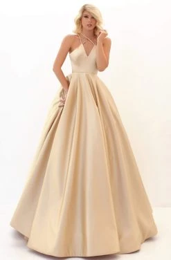 Tarik Ediz - 50665 Crisscross Straps V Neck Satin Ballgown Formal Gowns
