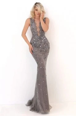 Formal Gowns Tarik Ediz - 50672 V-Neckline Embellished Sheath Dress