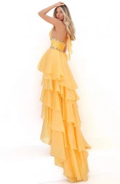 Formal Gowns Tarik Ediz - 50676 Embellished Halter V-neck High Low A-line Dress