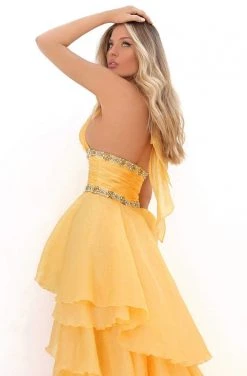 Formal Gowns Tarik Ediz - 50676 Embellished Halter V-neck High Low A-line Dress