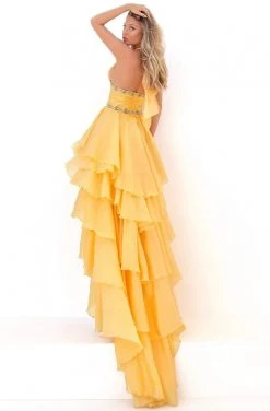 Formal Gowns Tarik Ediz - 50676 Embellished Halter V-neck High Low A-line Dress