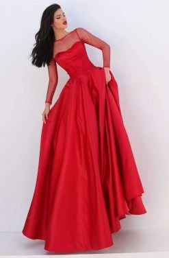 Formal Gowns Tarik Ediz - 50679 Net Long Sleeve Pleated Ballgown
