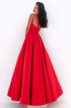 Formal Gowns Tarik Ediz - 50679 Net Long Sleeve Pleated Ballgown