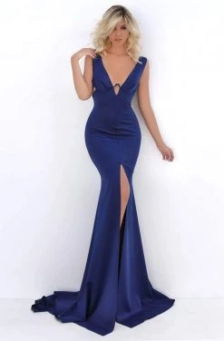 Tarik Ediz - 50691 V-Neckline High-Slit Sheath Dress