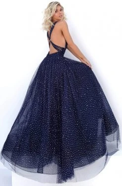 Tarik Ediz - 50694 Plunging V-Neck Stone Ornate Tulle Gown Formal Gowns