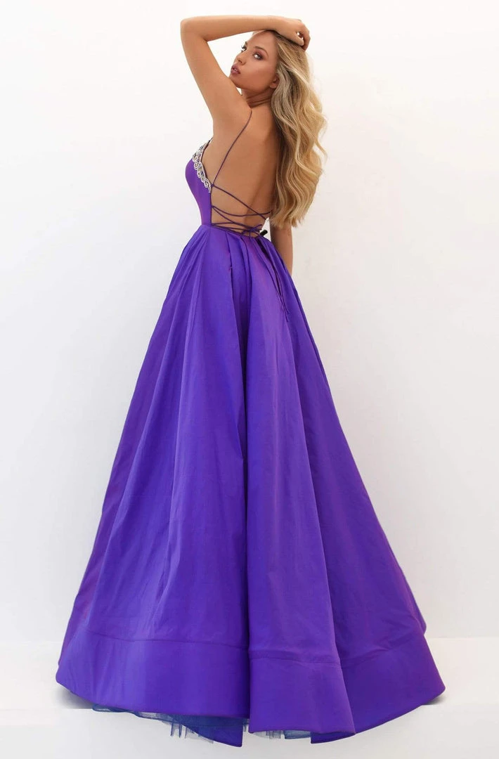 Formal Gowns Tarik Ediz - 50699 Embellished Deep V-neck Pleated Gown 4 Formal Gowns Tarik Ediz - 50699 Embellished Deep V-neck Pleated Gown