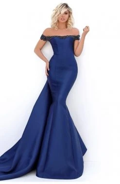 Formal Gowns Tarik Ediz - 50704 Embellished Off-Shoulder Mermaid Dress With Train