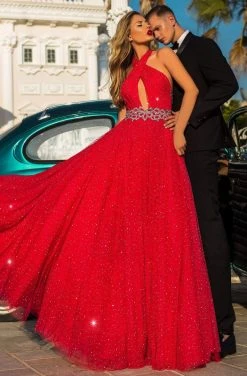 Formal Gowns Tarik Ediz - 50710 Embellished Cross Halter A-line Dress