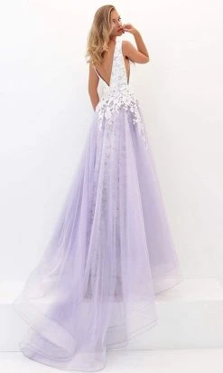 Tarik Ediz - 50732 Embellished Deep V-neck Dress With Overskirt Formal Gowns