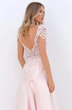 Tarik Ediz - 50746 Draped Short Sleeve Sequined Lace Trumpet Gown