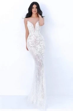 Formal Gowns Tarik Ediz - 50750 Lace Embroidered Deep V-neck Sheath Dress