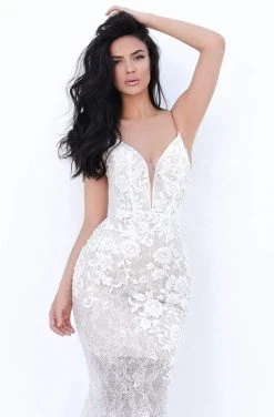 Formal Gowns Tarik Ediz - 50750 Lace Embroidered Deep V-neck Sheath Dress