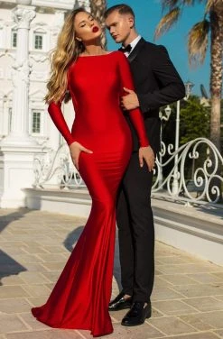 Tarik Ediz - 50756 Long Sleeve Bateau Embellished Trumpet Dress Formal Gowns